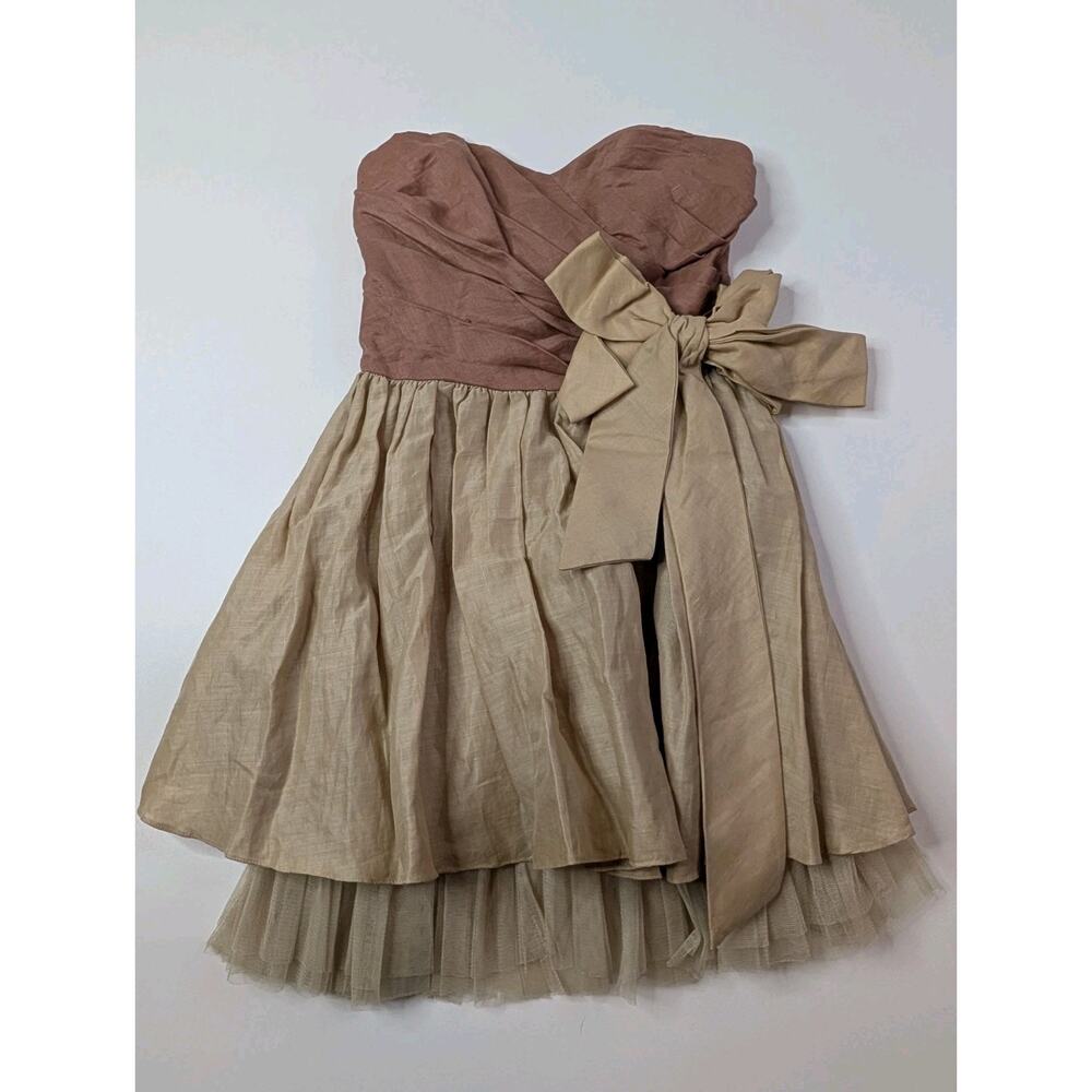 VtG Boho Strapless Dress Linen Mauve Beige Bow Waist Cottagecore See Measurement - Picture 2 of 13